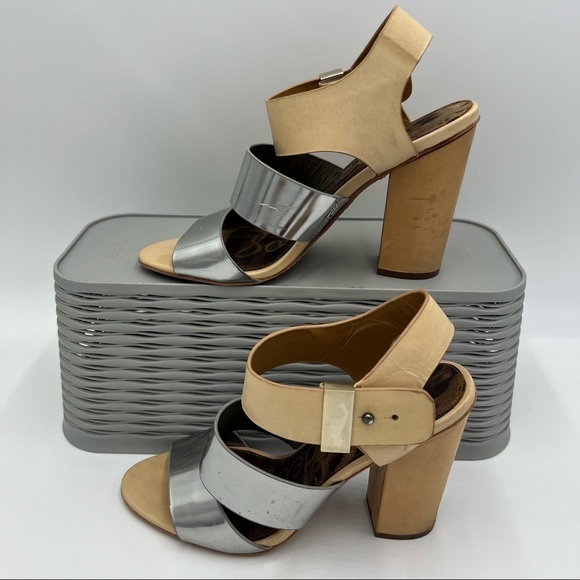 Sam Edelman Yelena Block Heels Tan Size 8 - Picture 1 of 12